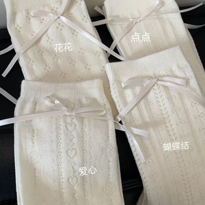 Calcetines Lolita hasta la pantorrilla, color crema, con diseño de corazón calado, lazo lateral, calcetines holgados para mujer, transpirables, absorbentes del sudor, para primavera y verano - Product Image 4