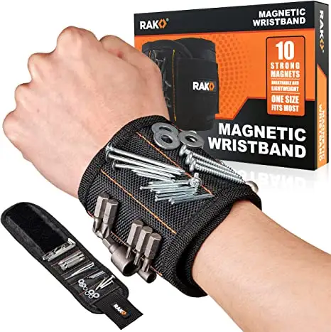 Magnetic Wristband with 10 Strong Magnets to Hold Screws, Nails and Drilling Bits Gift Ideas for Dad, Husband Tool Bracelet