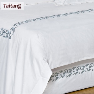 Set di Biancheria da <span class=keywords><strong>Letto</strong></span> in <span class=keywords><strong>Cotone</strong></span> 100% con Ricamo Taitang di Guangzhou, <span class=keywords><strong>Lenzuola</strong></span> Bianche per Hotel - Product Image 3