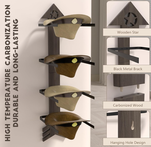 Sombrero de Panamá a la moda, sombrero de <span class=keywords><strong>vaquero</strong></span>, estante montado en la pared, artesanía de madera marrón, decoración del hogar, estantes de exhibición de almacenamiento de sombreros de varios niveles - Product Image 2