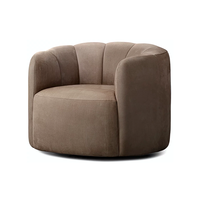 Fauteuil confortable à dossier tonneau pour salon, avec coussin en éponge moelleuse et revêtement en cuir, structure en bois, idéal pour appartement