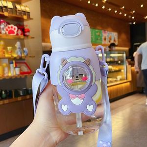 Bouteilles d'eau en plastique réutilisables pour enfants, avec paille, motif dessin animé mignon pour filles, <span class=keywords><strong>gourde</strong></span> portable pour l'école - Product Image 3