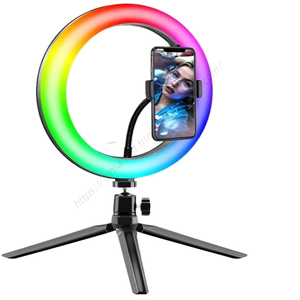 Lampe annulaire LED RGB Proins 10 pouces pour maquillage et selfie avec trépied de bureau et télécommande, idéale pour la photographie et la vidéo (vente en gros) - Product Image 1