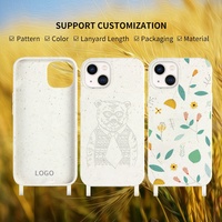 Coque de téléphone biodégradable 100% avec logo personnalisé Matériau en paille de blé avec collier à sangle pour coques de téléphone portable Iphone