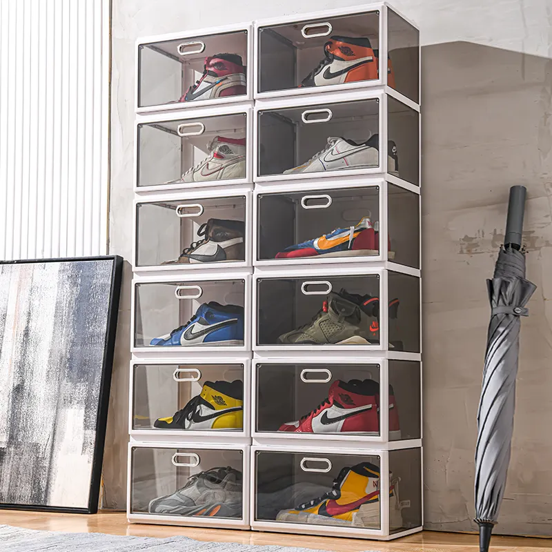 Easy Assembly Shoe Rack Transparent Standing Type Household Storage Rack Clear Folding Plastic Shoe Storage Box