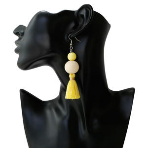 Boucles d'oreilles en perles de bois avec diffuseur de <span class=keywords><strong>parfum</strong></span>, crochets d'oreilles en coton tissé à la main, boucles d'oreilles style bohème pour femmes et filles - Product Image 2