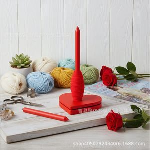 Wooden Yarn Rack <b>Heart</b> Shaped Rotatable Spool Stand Desktop Knitting Tool Red Durable - Product Image 3