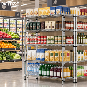 Estante de Exhibición de Alambre Cromado MZG Hecho a Medida con Ruedas, Estante de Almacenamiento Minorista de Múltiples Niveles para Supermercados y Tiendas - Product Image 1