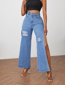 Jeans Femme Déchirés en Denim Mode Sexy Fente Jeans Dames Pantalon Cargo Large en Denim pour Femme - Product Image 4