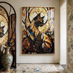 Arte Mural Abstracto 3D de Estilo Moderno para Hotel, LED, Decoración de Sala de Estar, Imagen de Gato Dorado Impresa en Alta Definición, Pintura de Porcelana de Cristal - Product Image 1