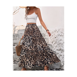 Jupe longue fluide à volants en viscose imprimé léopard pour femme, grande taille, longueur 100 cm, style maxi à plusieurs niveaux, idéale pour l'été - Product Image 2