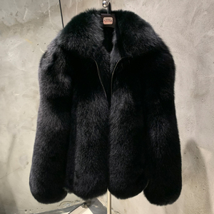 <span class=keywords><strong>Cappotto</strong></span> di Lusso <span class=keywords><strong>Oversize</strong></span> in Vera Pelliccia di Volpe con Chiusura a Zip, Giacca in Autentica Pelliccia di Volpe Nera per Uomo - Product Image 1