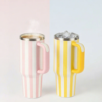 Botol Minum Mobil Stainless Steel 40oz Generasi Kedua dengan Pegangan Bergaris, Anti Jatuh, Desain Portable, Tebal, untuk Wanita