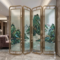 Paravent de séparation de pièce en verre artistique avec cadre en acier inoxydable doré, moderne et luxueux, pour la décoration du hall d'hôtel et du salon