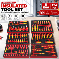 Ensemble d'outils d'électricien de 124 pièces, isolé 1000V, certifié GS, avec plateau en mousse EVA à 6 tiroirs, kit de clés à douilles pour travaux électriques et automobiles