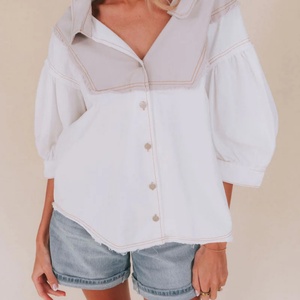 Blusas y Tops Franceses Nuevos al por Mayor para Mujer, con Mangas Abullonadas, Estilo Moderno, Tops de Manga Corta para Mujer - Product Image 3