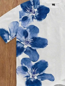 T-shirts décontractés imprimés à manches courtes pour hommes, T-shirts à motifs d'été, T-shirts floraux, T-shirts floraux blancs, personnalisables.F10 - Product Image 2