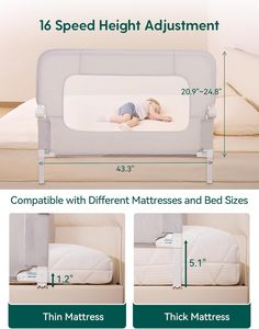 Corralito para bebé Material Oxford <span class=keywords><strong>Barandilla</strong></span> de <span class=keywords><strong>cama</strong></span> para niños pequeños 43 "Columpio ancho Altura ajustable Niños/Ancianos/Adultos <span class=keywords><strong>Barandilla</strong></span> lateral para bebé - Product Image 3
