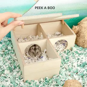 Pequeño nido de mascotas con patrón de animales de madera para hámsteres, ardillas, erizos, marmotas en embalaje de cartón de <span class=keywords><strong>Pet</strong></span> <span class=keywords><strong>Shop</strong></span> - Product Image 1