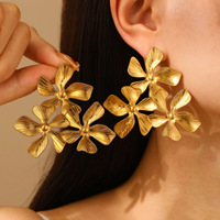 Hochwertige Edelstahl-Ohrstecker für Damen, Vergoldet, Elegantes Blatt-Blumen-Geometrisches Design, Grenzüberschreitende Persönlichkeit für Partys