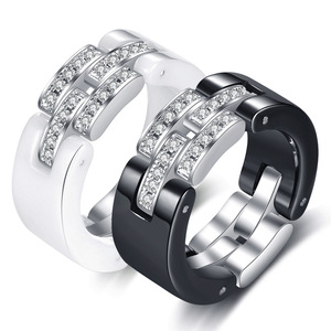 Anillo Plegable de Acero Inoxidable con Cadena de Cerámica de 8 mm y Diamantes Incrustados, Blanco y Negro, Joyería Unisex para Regalo - Product Image 1