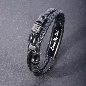 Men's Leather Braided <b>Bracelet</b> Stainless Steel <b>Adjustable</b> Buckle Black Steel Color Retro Style Jewelry Gift - Product Image 3