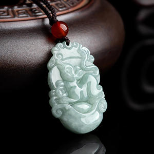 Pendentif en jadéite naturelle UNISEXE vert clair, douze animaux du zodiaque, style chinois, design original, cadeau avec certificat d'évaluation SX08 - Product Image 2