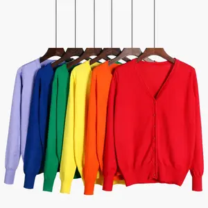 Factory directly wholesale stock ladies multi colors spring summer knitwear cardigan button up sweater clothing for women