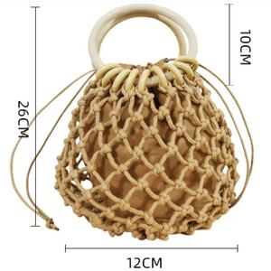 Bolso de playa de verano tejido <span class=keywords><strong>a</strong></span> mano, bolso de mano de red hueca <span class=keywords><strong>para</strong></span> mujer, mini bolso tote de ganchillo con <span class=keywords><strong>asa</strong></span> redonda y bolsa interior - Product Image 4