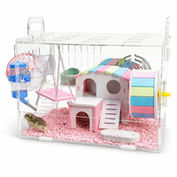 Kandang Hewan Kecil Akrilik Transparan Dua Lapis Habitat Baki Kayu Rumah Geser Horizontal untuk Hamster Gerbil Tikus Dalam Ruangan