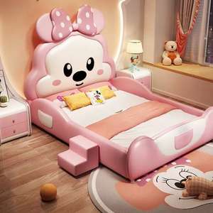 Cama Infantil con Temática de <span class=keywords><strong>Minnie</strong></span> <span class=keywords><strong>Mouse</strong></span> de JINS, Cama Tapizada Rosa de Dibujos Animados para Dormitorio de Niñas - Product Image 1