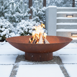 Brasero d'extérieur 4 saisons - Fontaine d'été et poêle à bois d'hiver - Bol rond en acier Corten pour jardin - Product Image 1