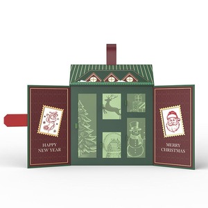 Boîte calendrier à double porte pour Noël et le Nouvel An, avec toit vert, emballage cadeau cosmétique, personnalisable selon les besoins - Product Image 4