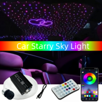 Kit de plafonnier RGB 16W Starlight pour voiture, éclairage ciel étoilé, lumières à fibres optiques scintillantes, lampe d'ambiance, contrôle musical, lumières de plafond