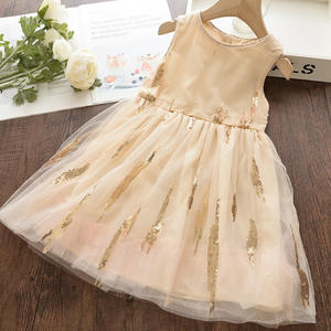 Nouvelle robe décontractée en mousseline de soie jaune pour petites filles, style princesse, avec sequins, pour le quotidien, vente en gros - Product Image 1