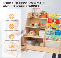 Organisateur de jouets en bois massif de qualité supérieure à quatre niveaux, respectueux de l'environnement, bibliothèque en bois pour tout-petits et salle de classe