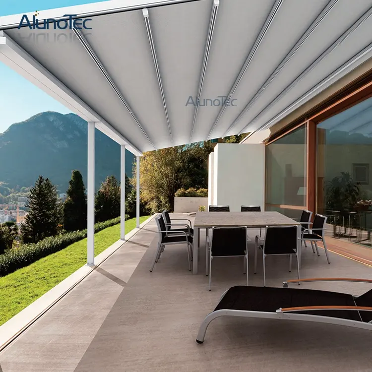 Motorizzato IN Tessuto PVC Retrattile Tetto In Alluminio Impermeabile e Tenda Da Sole Pergola con luci A Led