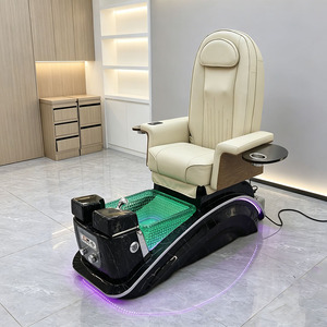 Fauteuil de pédicure de luxe beige avec lumière LED, bain de pieds spa, siège inclinable, système de jets sans tuyauterie, fonction massage et chauffage, pour salon de SPA - Product Image 2