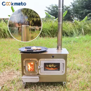 Portable Stainless steel Wood Burning Stove with Oven Window Pipe