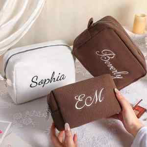 Personalized Bridesmaid Gifts Makeup <b>Bag</b>, Custom Embroidered Waffle Toiletry Pouch, Cosmetic Travel Organizer for Bridal Party - Product Image 3
