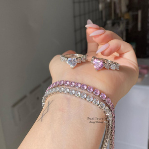 <span class=keywords><strong>Bracciale</strong></span> Tennis Iced Out in <span class=keywords><strong>Argento</strong></span> Sterling 925 con Diamanti CZ Simulati Trasparenti e Rosa, Fila Singola da 3mm 4mm 5mm, per Donna e Ragazza - Il Più Economico - Product Image 5