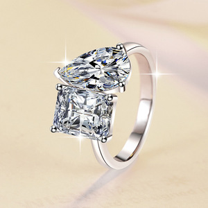 Bague <span class=keywords><strong>de</strong></span> Fiançailles en Argent Sterling S925 avec Moissanite Émeraude Poire 3Ct*2 Couleur D VVs1, Bijou <span class=keywords><strong>de</strong></span> Luxe Sans <span class=keywords><strong>Tarif</strong></span> Douanier, Cadeau pour Femme - Product Image 3