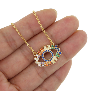 Promozione micro pavimenta cz placcato oro arcobaleno di colore fortunato dei monili turco dell'occhio diabolico della mano di hamsa pendente della <span class=keywords><strong>collana</strong></span> - Product Image 5