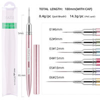 Ensemble de 6 pinceaux professionnels pour nail art à manche métallique effet œil de chat, ultra fins, pour gel, peinture, dessin, style pull pen, outil de manucure française