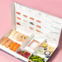 Boîte à sushi classique de luxe personnalisée en gros avec compartiments, insert pour sauce, emplacement pour sauce, emballage bento à emporter