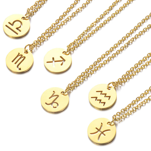 Ledemanco-pendentif zodiaque pour femmes, collier à breloques rondes et creuses, bélier Scorpio Horoscope, vente en gros - Product Image 1