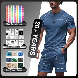 Conjunto Deportivo de Verano de 2 Piezas para Hombre, de Secado Rápido, Alta Elasticidad, Camiseta de Manga Corta y Pantalones Cortos para Entrenamiento, Precio de Fábrica - Product Image 1