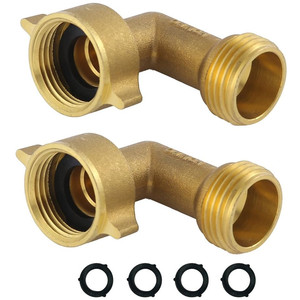 Adaptateur de tuyau d'arrosage en laiton Hourleey 3/4HT, raccord coudé avec joints pour connecteurs d'eau extérieurs - Product Image 2