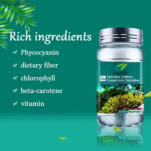 Capsules de spiruline naturelle personnalisée en usine, Extraction biologique de chlorophylle, supplément nutritif, comprimés de gommes