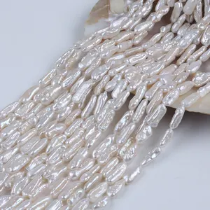 Biwa Pearls 6-9mm Natural White Color Long Irregular Shape Toothpick Baroque Freshwater Stick Biwa Pearl Strand